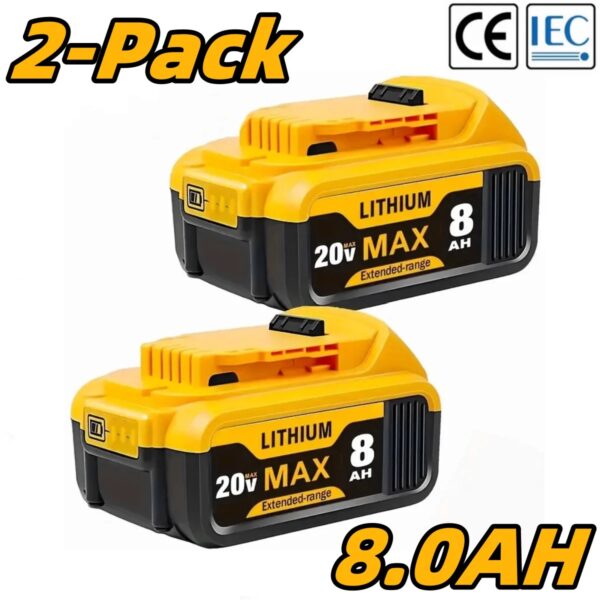 2 Pack 8.0Ah 20V Lithium-Ion Replacement Batteries for DEWALT Cordless Tools - Image 7